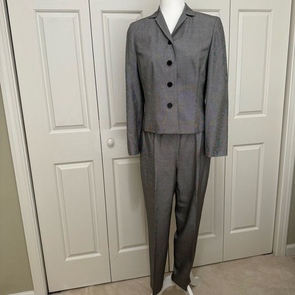 Vintage Ann Taylor Silk Houndstooth Pantsuit Set Petite 8P 10P Lined - Picture 4 of 17